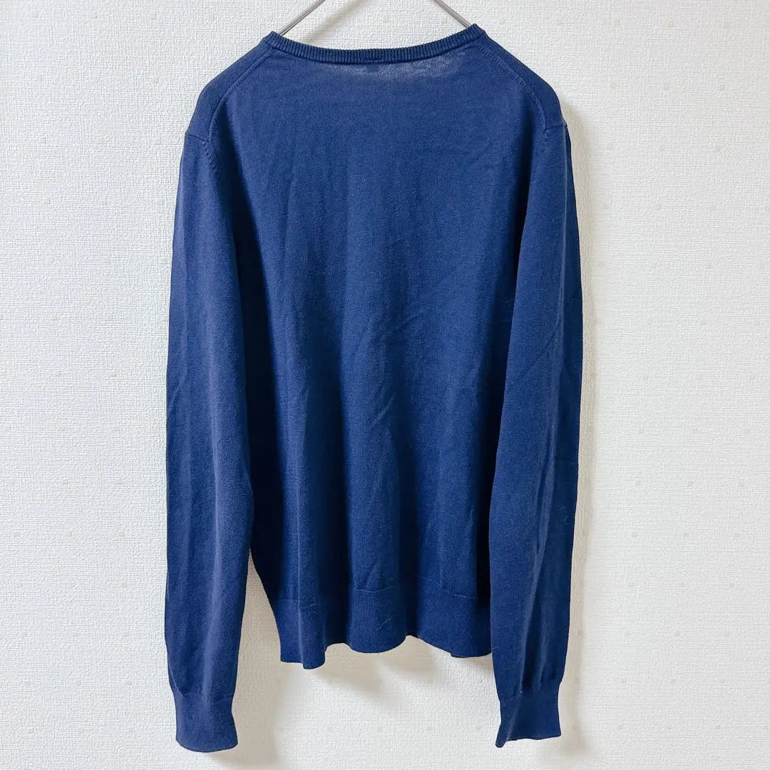 [MUJI] Crew neck cardigan, long sleeves, silk blend, high-quality, navy, M