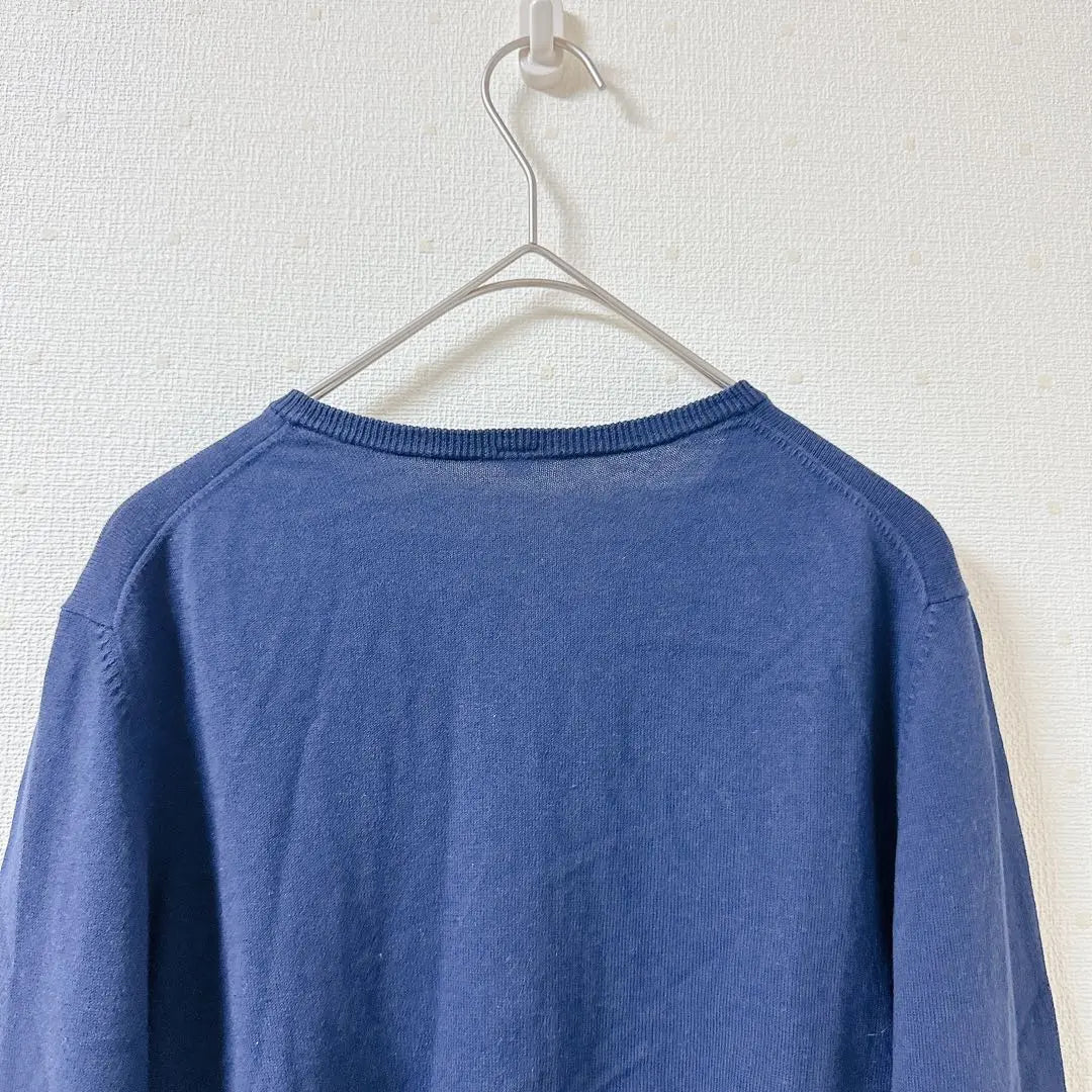 [MUJI] Crew neck cardigan, long sleeves, silk blend, high-quality, navy, M