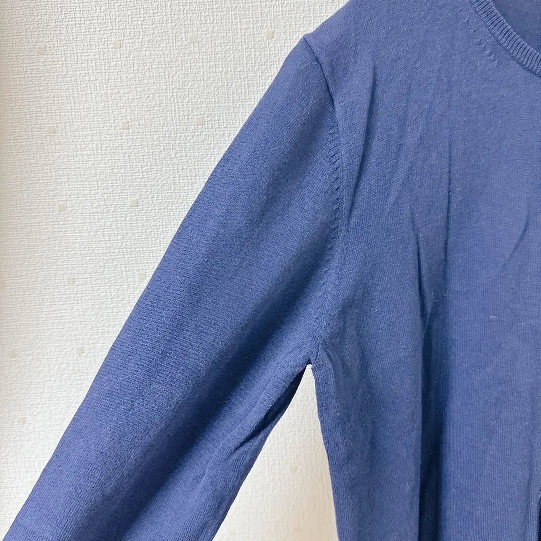 [MUJI] Crew neck cardigan, long sleeves, silk blend, high-quality, navy, M