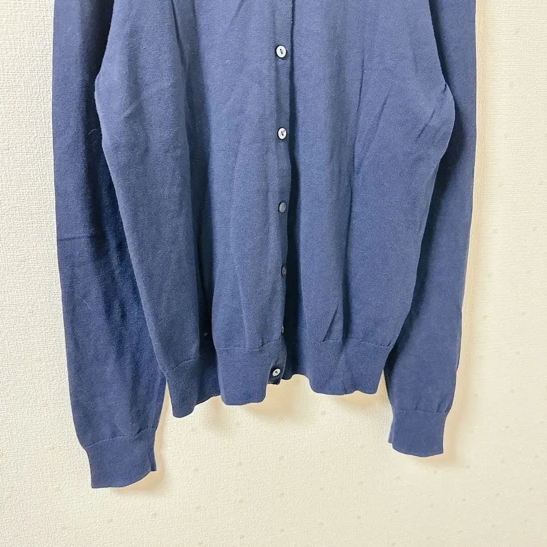 [MUJI] Crew neck cardigan, long sleeves, silk blend, high-quality, navy, M