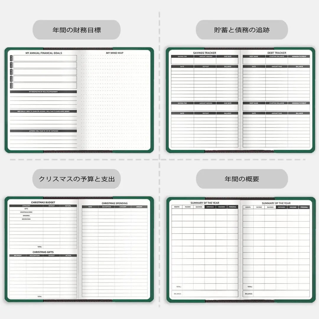 Household account book, money accounting book, 136 pages, with lock, no date, green, with sticker