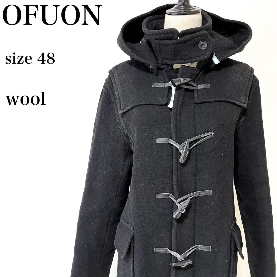 Off -on black thick wool blend full zip hoody duffel coat | オフオン 黒 肉厚 ウールブレンド フルジップ フーディ ダッフルコート