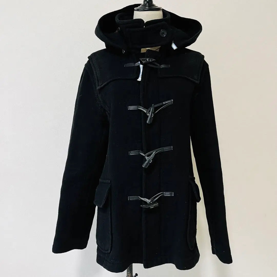 Off -on black thick wool blend full zip hoody duffel coat | オフオン 黒 肉厚 ウールブレンド フルジップ フーディ ダッフルコート