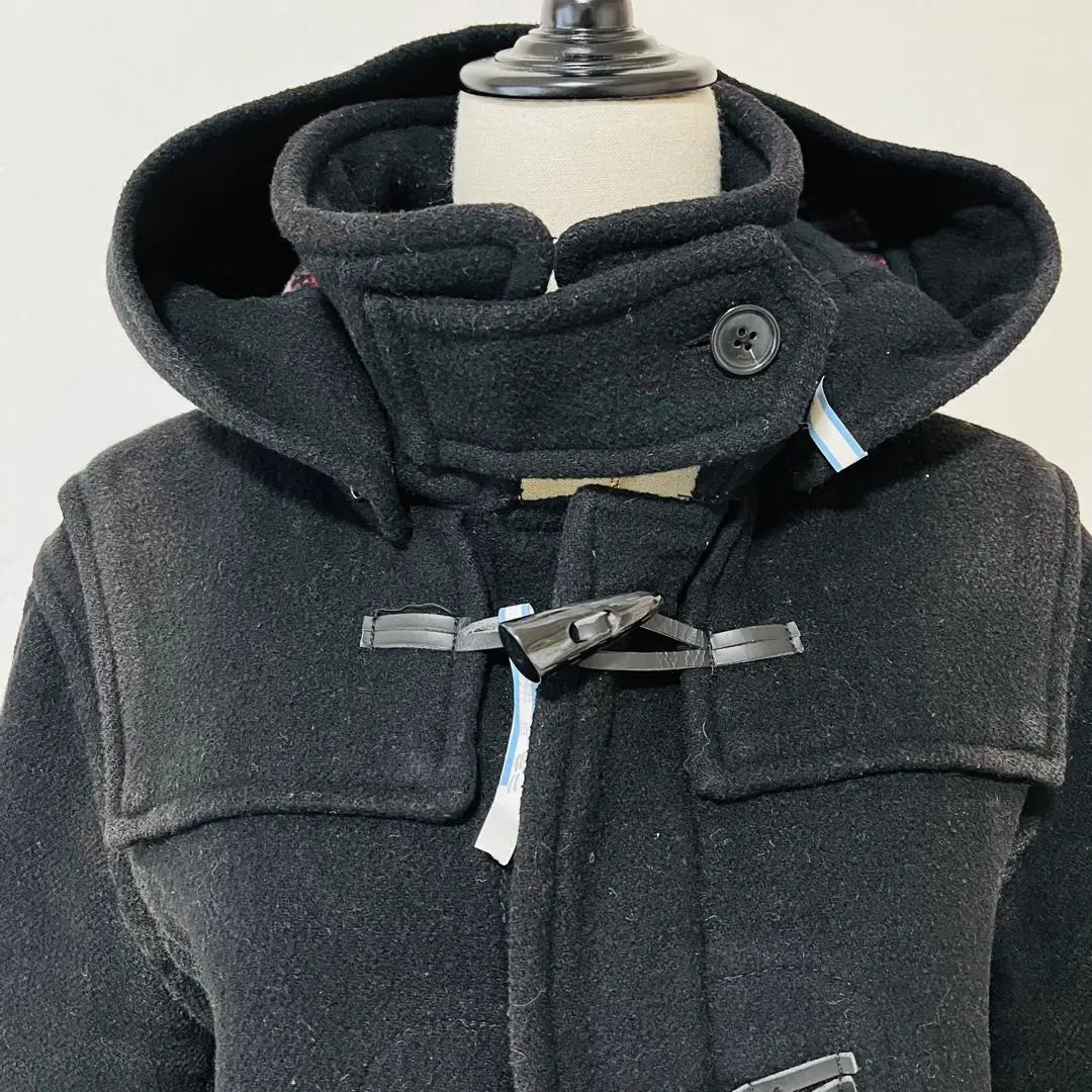 Off -on black thick wool blend full zip hoody duffel coat | オフオン 黒 肉厚 ウールブレンド フルジップ フーディ ダッフルコート