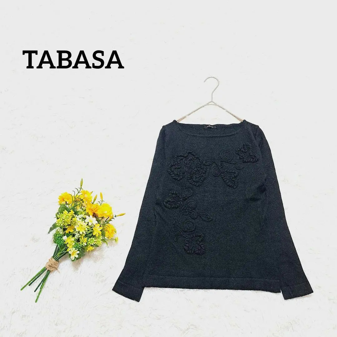 [TABASA] TABASA Wool 100 Knit Sweater Black Embroidered Pattern | 【タバサ】TABASA　ウール100ニットセーター　黒　ブラック　刺繍模様