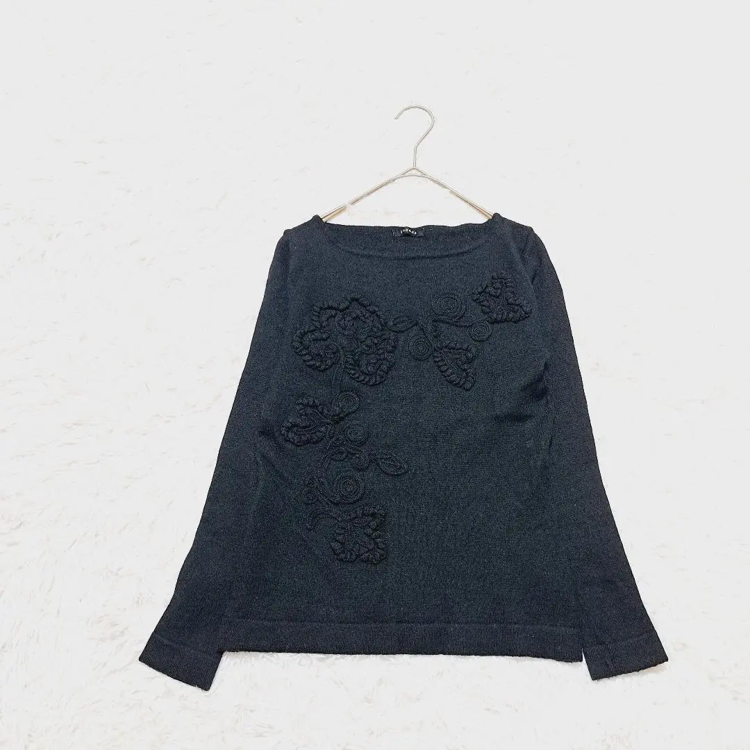 [TABASA] TABASA Wool 100 Knit Sweater Black Embroidered Pattern | 【タバサ】TABASA　ウール100ニットセーター　黒　ブラック　刺繍模様