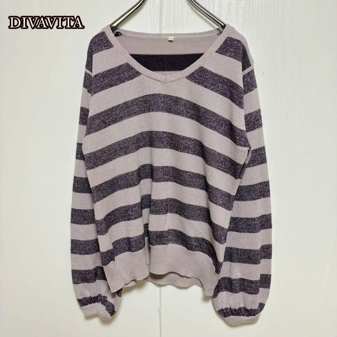 ●[DIVAVITA Nissen] Border knit sweater (L L) High cage glitter