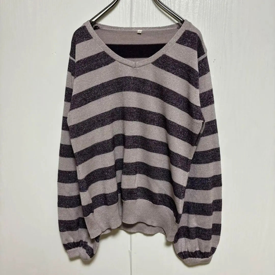 ●[DIVAVITA Nissen] Border knit sweater (L L) High cage glitter