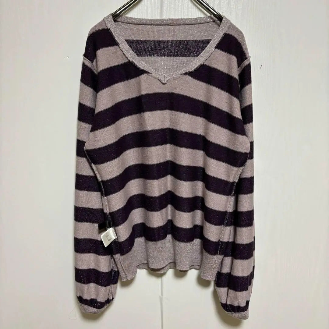 ●[DIVAVITA Nissen] Border knit sweater (L L) High cage glitter