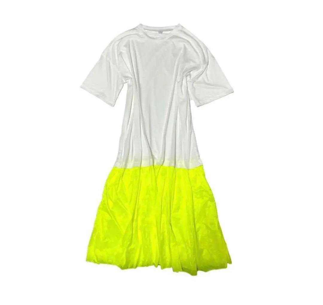 [Restocked] Fluorescent yellow x bicolor switching long dress spring/summer Korea stylish