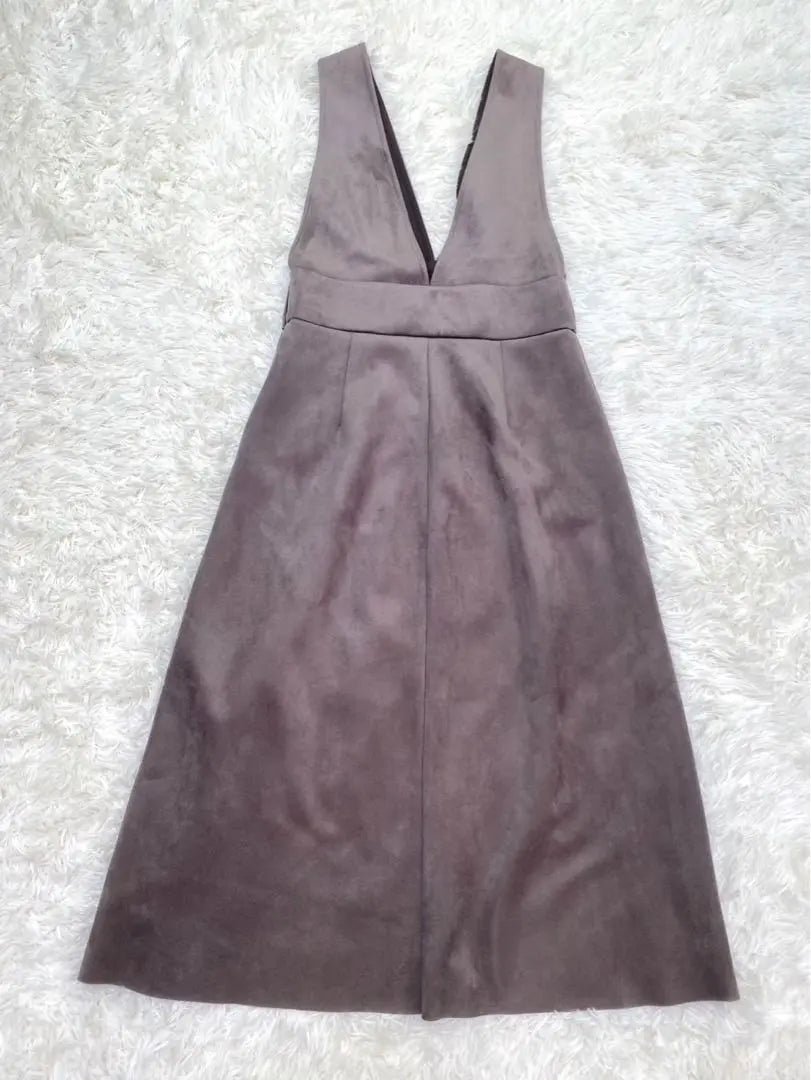 [Zara] Vestido peto estilo antelina gris escote pico sin mangas (S)