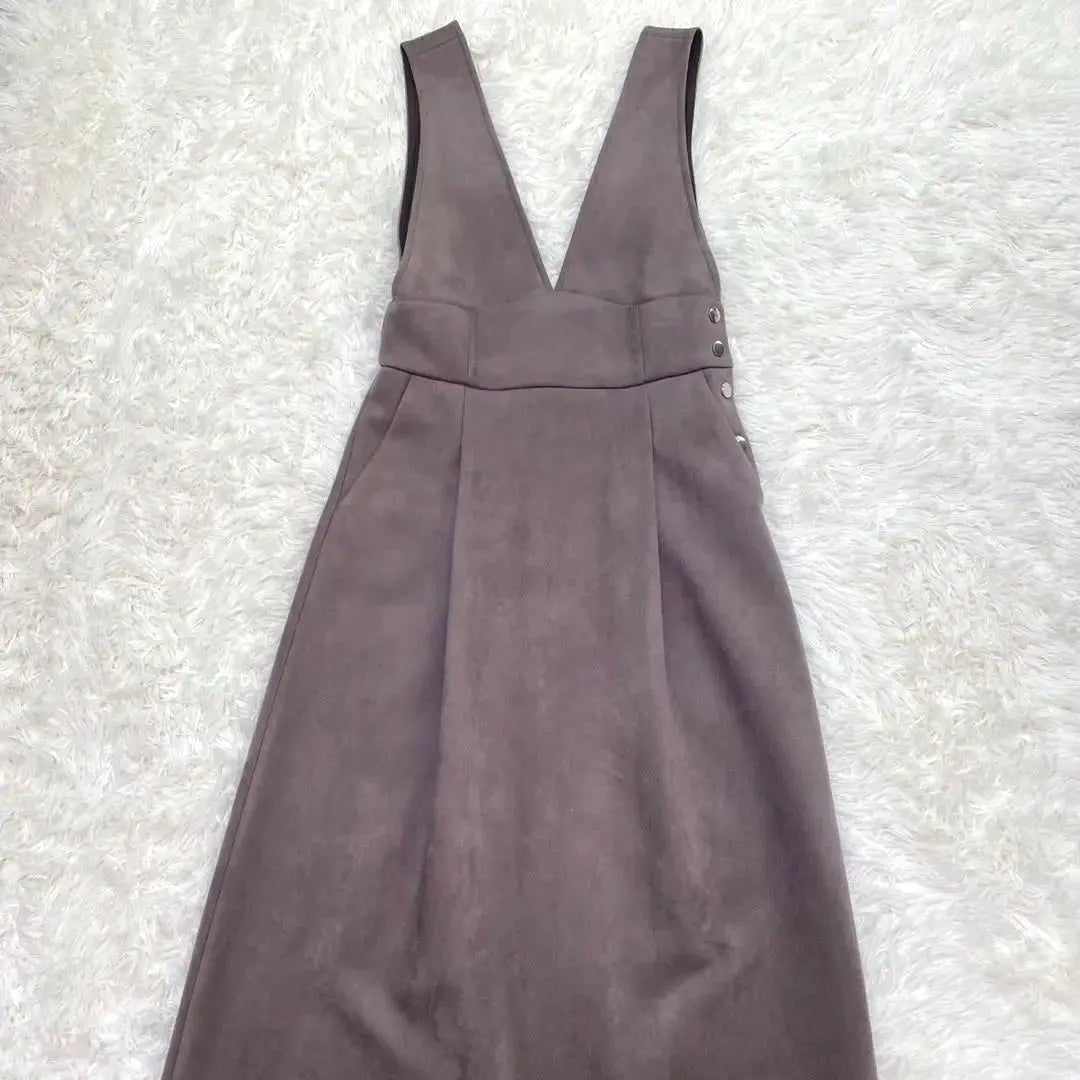 [Zara] Vestido peto estilo antelina gris escote pico sin mangas (S)