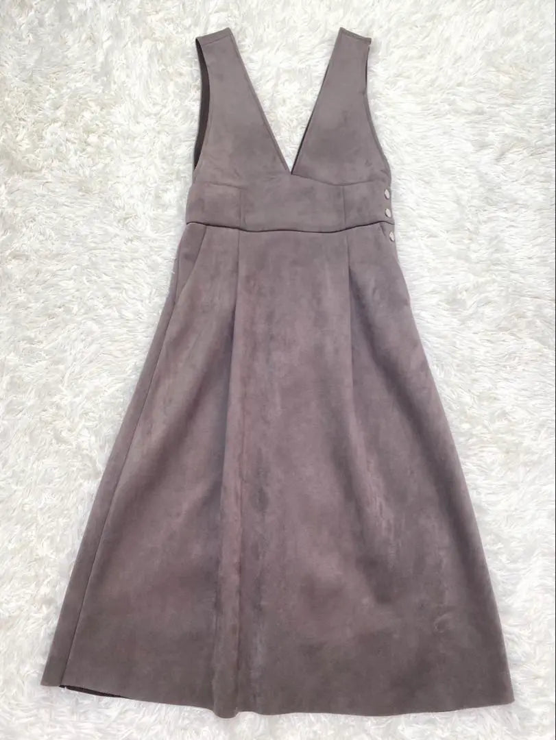 [Zara] Vestido peto estilo antelina gris escote pico sin mangas (S)