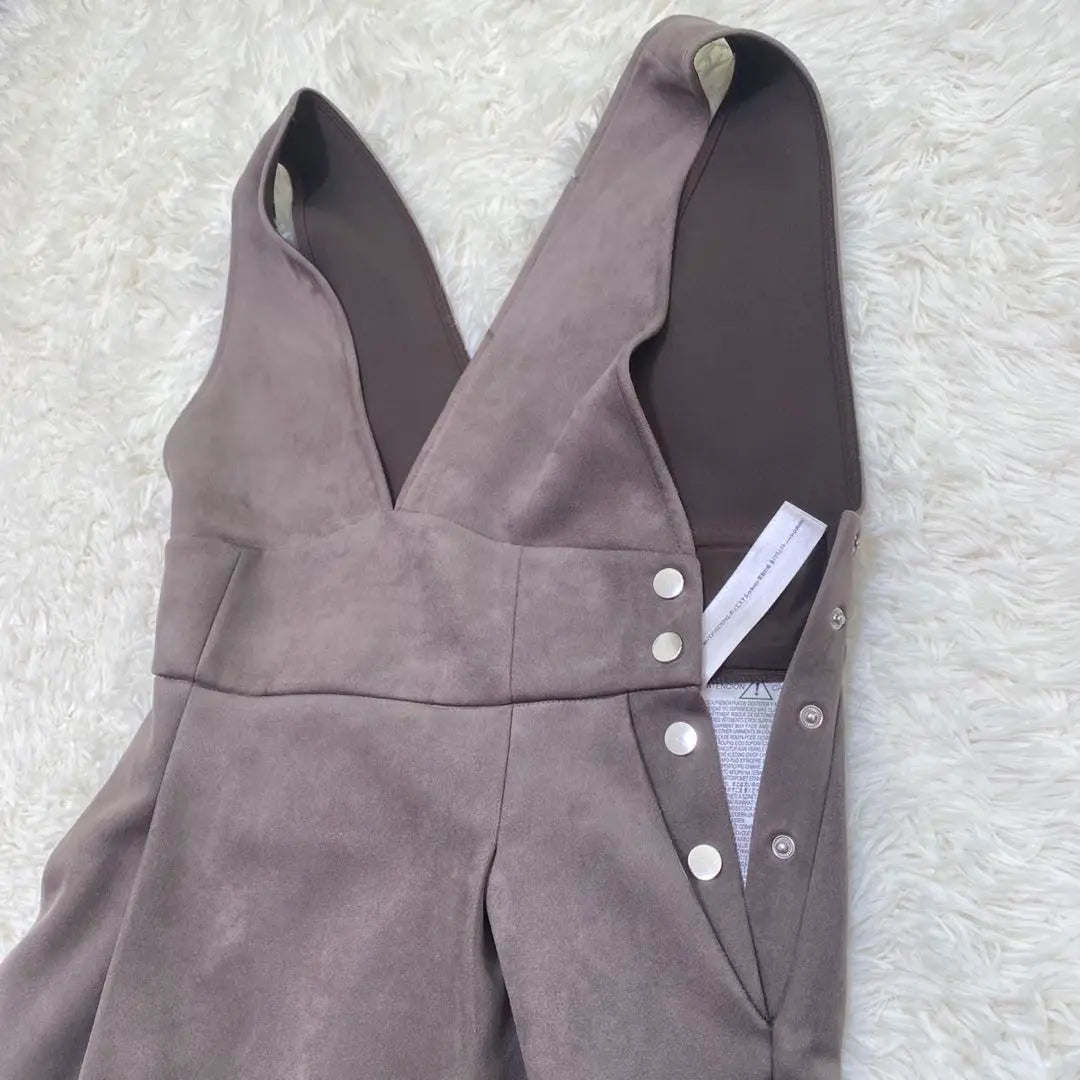 [Zara] Vestido peto estilo antelina gris escote pico sin mangas (S)