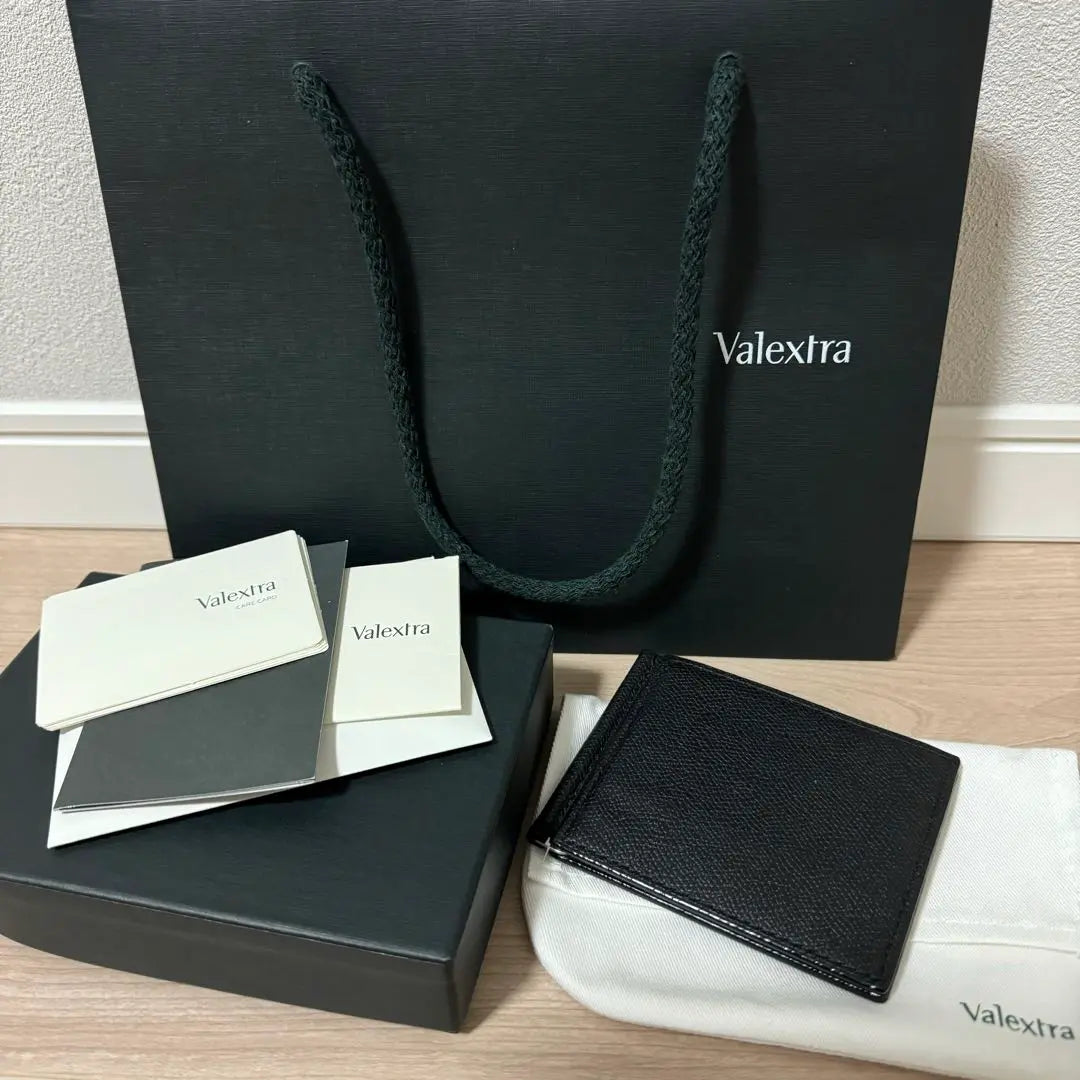 New Valextra Money Clip Wallet Leather Black