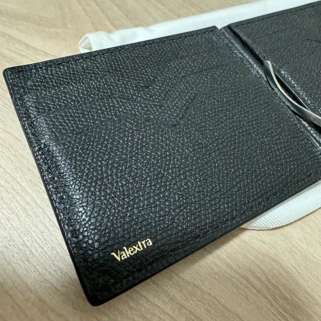 New Valextra Money Clip Wallet Leather Black