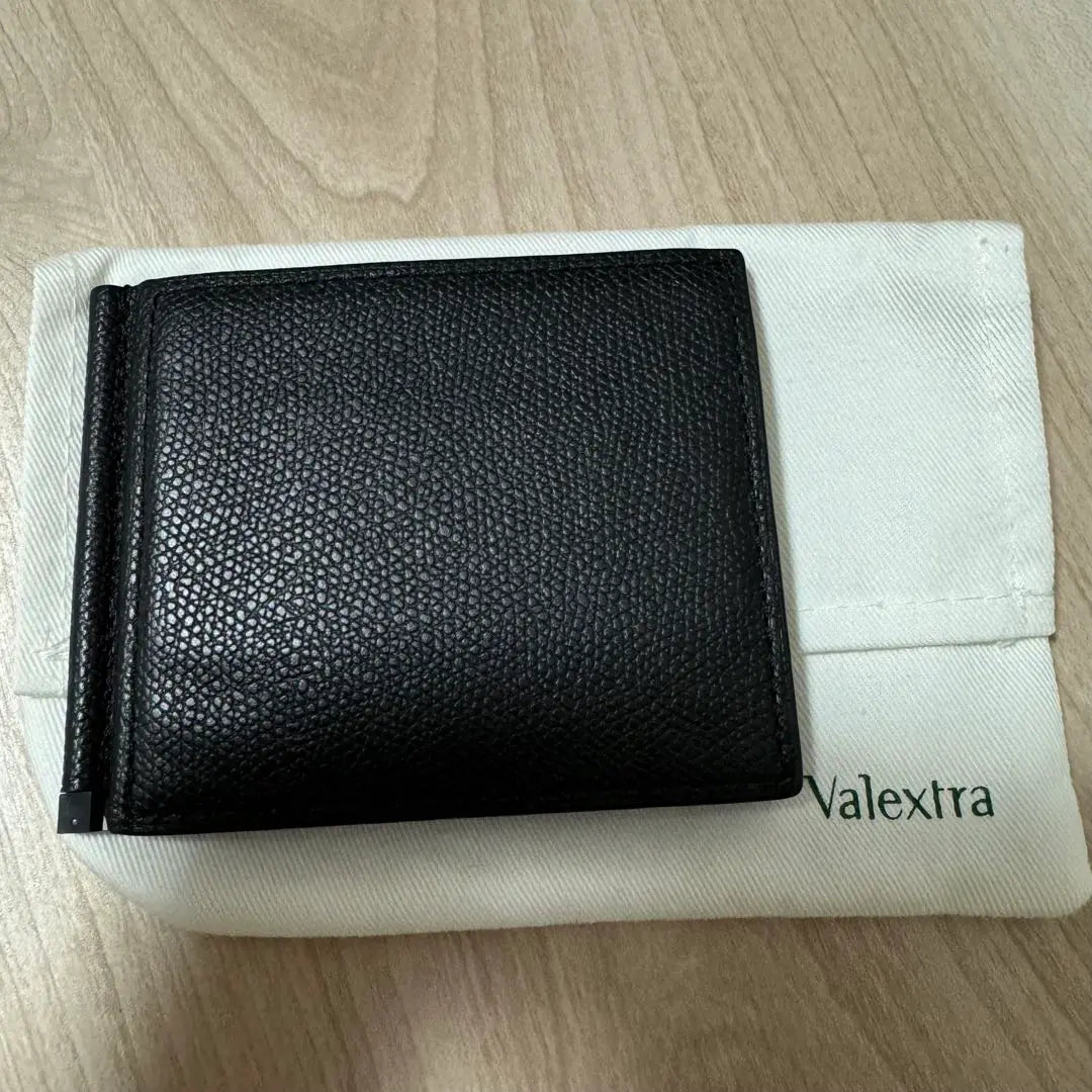 New Valextra Money Clip Wallet Leather Black