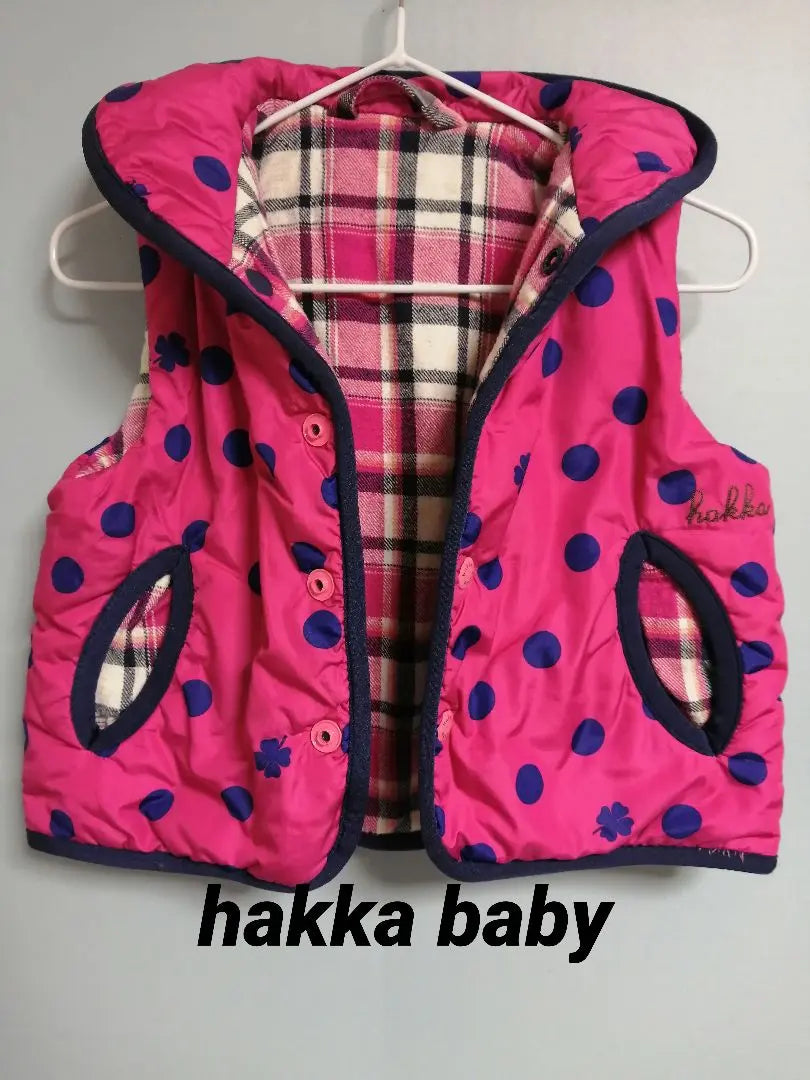 Reducción de precio ♪ [HAKKA BABY] El mejor punto reversible de 90 cm | 値下げ♪【hakka baby】ベスト リバーシブル ドット チェック 90cm