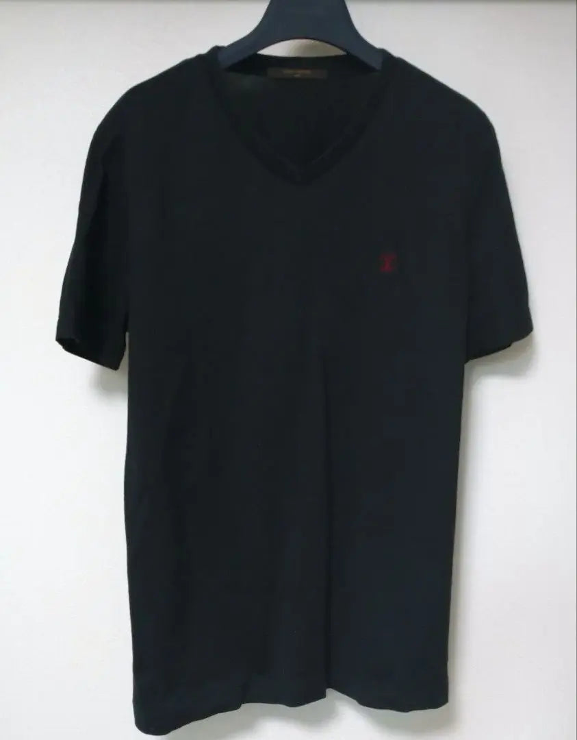 Louis Vuitton Camiseta de manga corta con corte y costura, logotipo circular bordado, color negro M