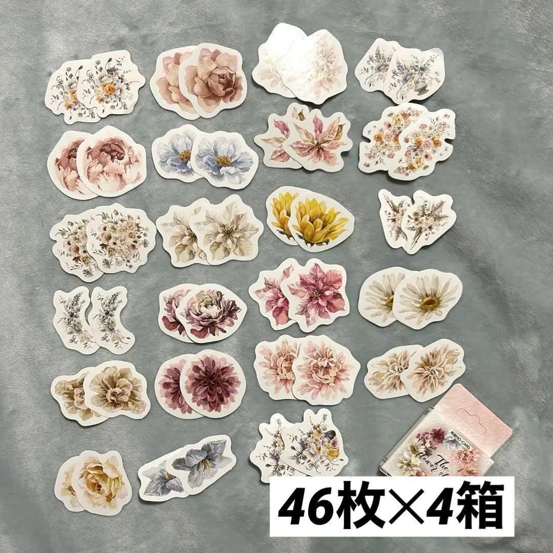 ❤4 boxes set❤Flower stickers, 46 pieces, ✕4 boxes, Album, Diary, Stylish