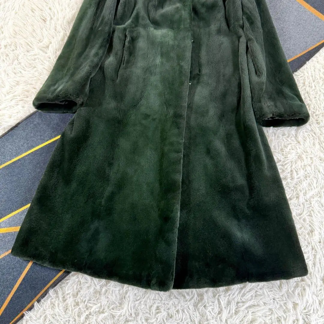 Royal Saga Mink Fox Collar Dyed Mink Fur Coat Long Length Green