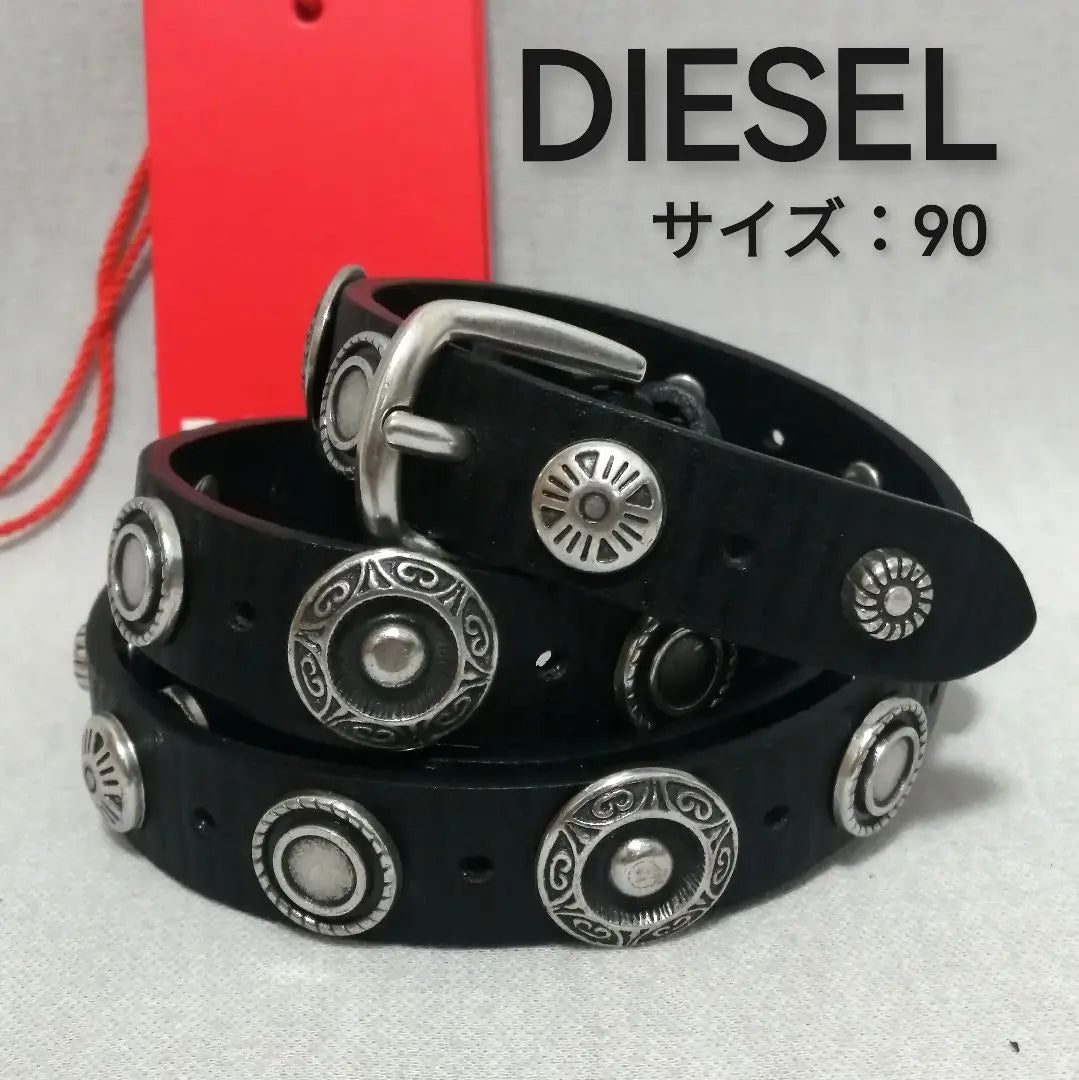 ♂Nuevo cinturón de cuero♂【DIESEL】Tachuelas Concho, negro, 90 | ♂新品・レザーベルト♂【 DIESEL ディーゼル】コンチョ スタッズ 黒 90