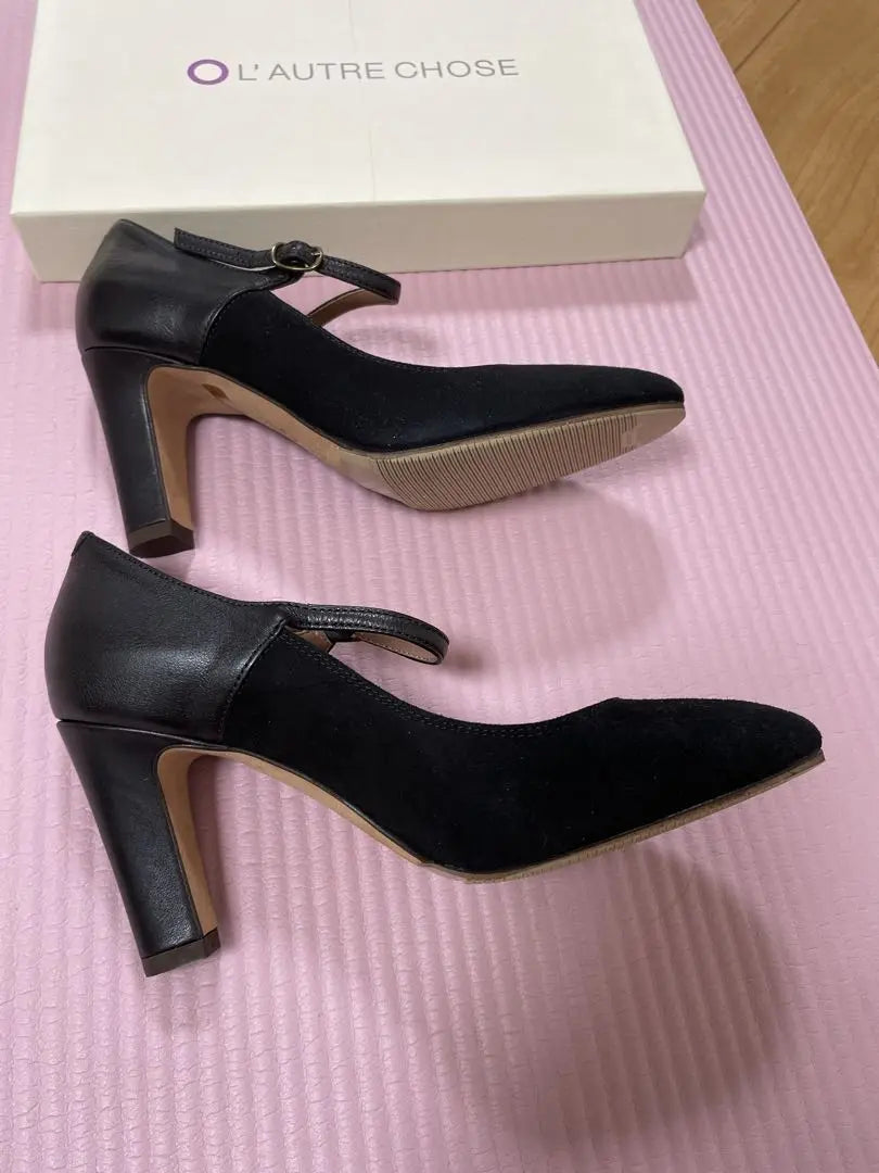 L'Autre Chose Black Suede Ankle Strap Heel 8cm