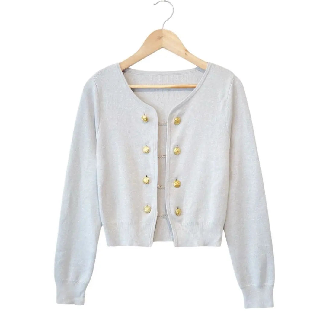 Short cardigan with gold chain button