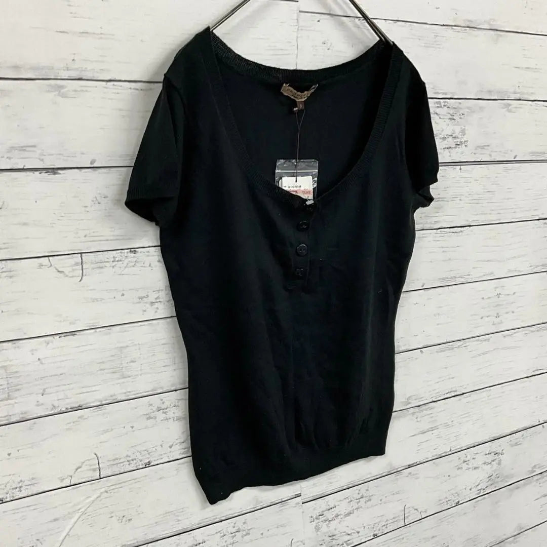 Proportion Body Dressing Short Sleeve Knit Black Button Cotton Blend