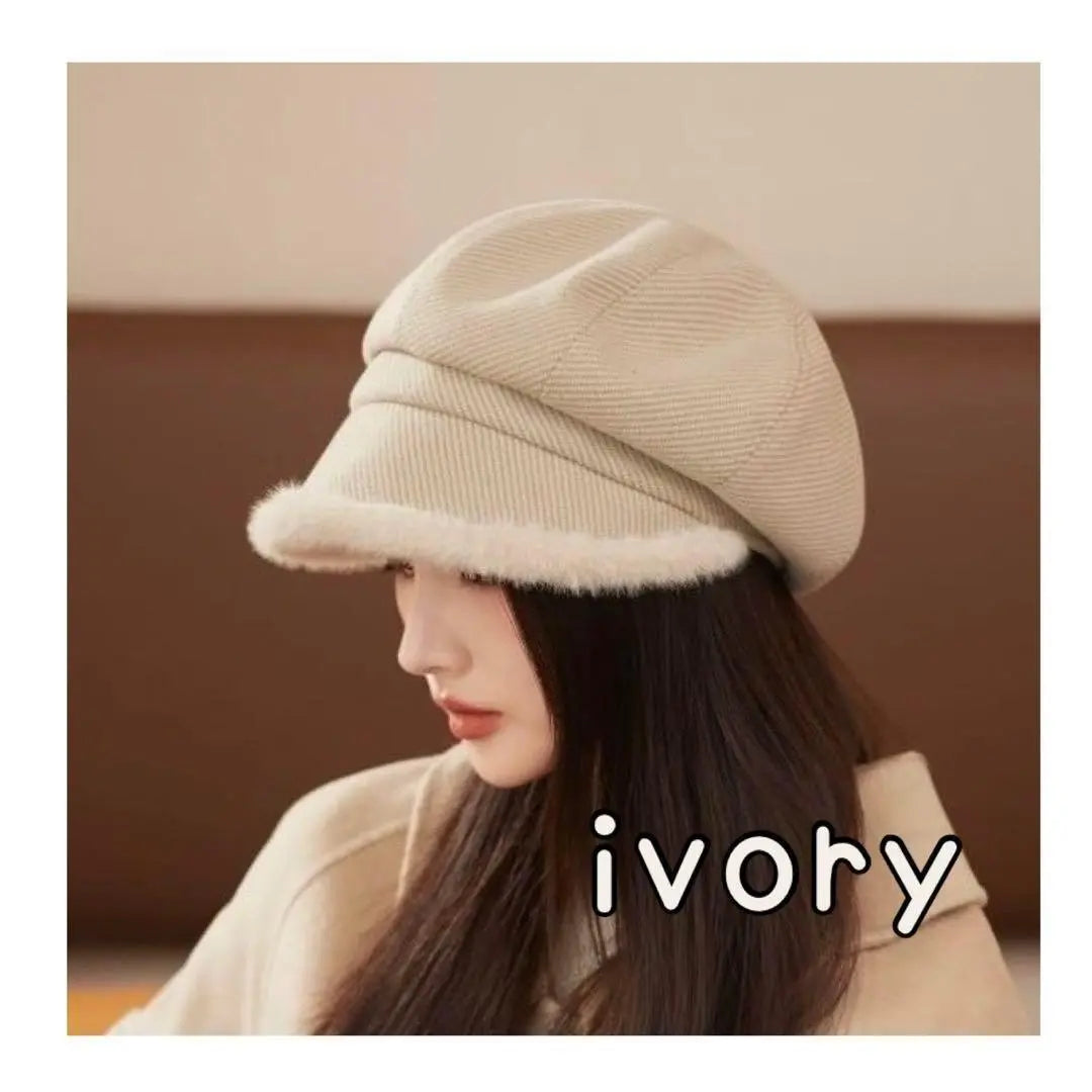 Gorro esponjoso, casqueta, otoño/invierno, boina, protección contra el frío, caza, forro polar, cara pequeña | ふわふわ 帽子 キャスケット 秋冬 ベレー帽 防寒 ハンチング 裏起毛 小顔