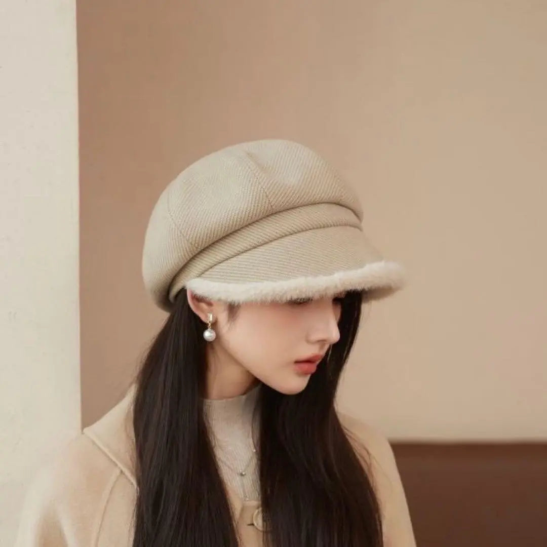 Gorro esponjoso, casqueta, otoño/invierno, boina, protección contra el frío, caza, forro polar, cara pequeña | ふわふわ 帽子 キャスケット 秋冬 ベレー帽 防寒 ハンチング 裏起毛 小顔