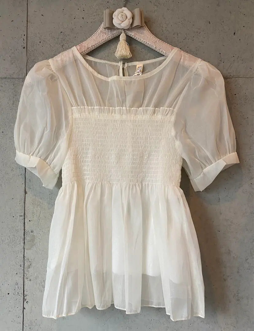 [★Upper arm cover★] Organza White Tops Summer Blouse Body Coverage Stretch