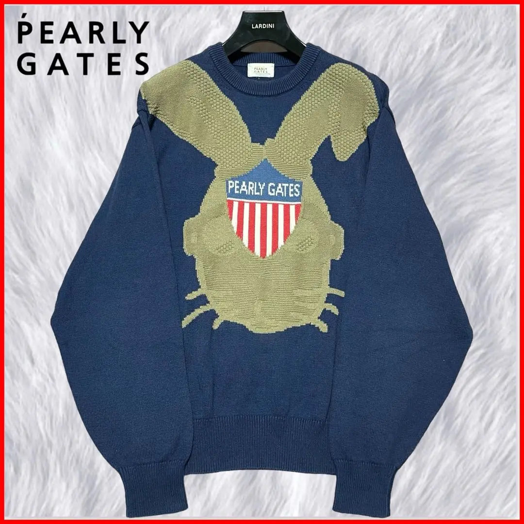 [PEARLY GATES] Hermosos productos Purri Gates Cotton Knit Rabbit Navy | 【PUERTAS PERLADAS】美品パーリゲイツ コットンニット ラビット ネイビー