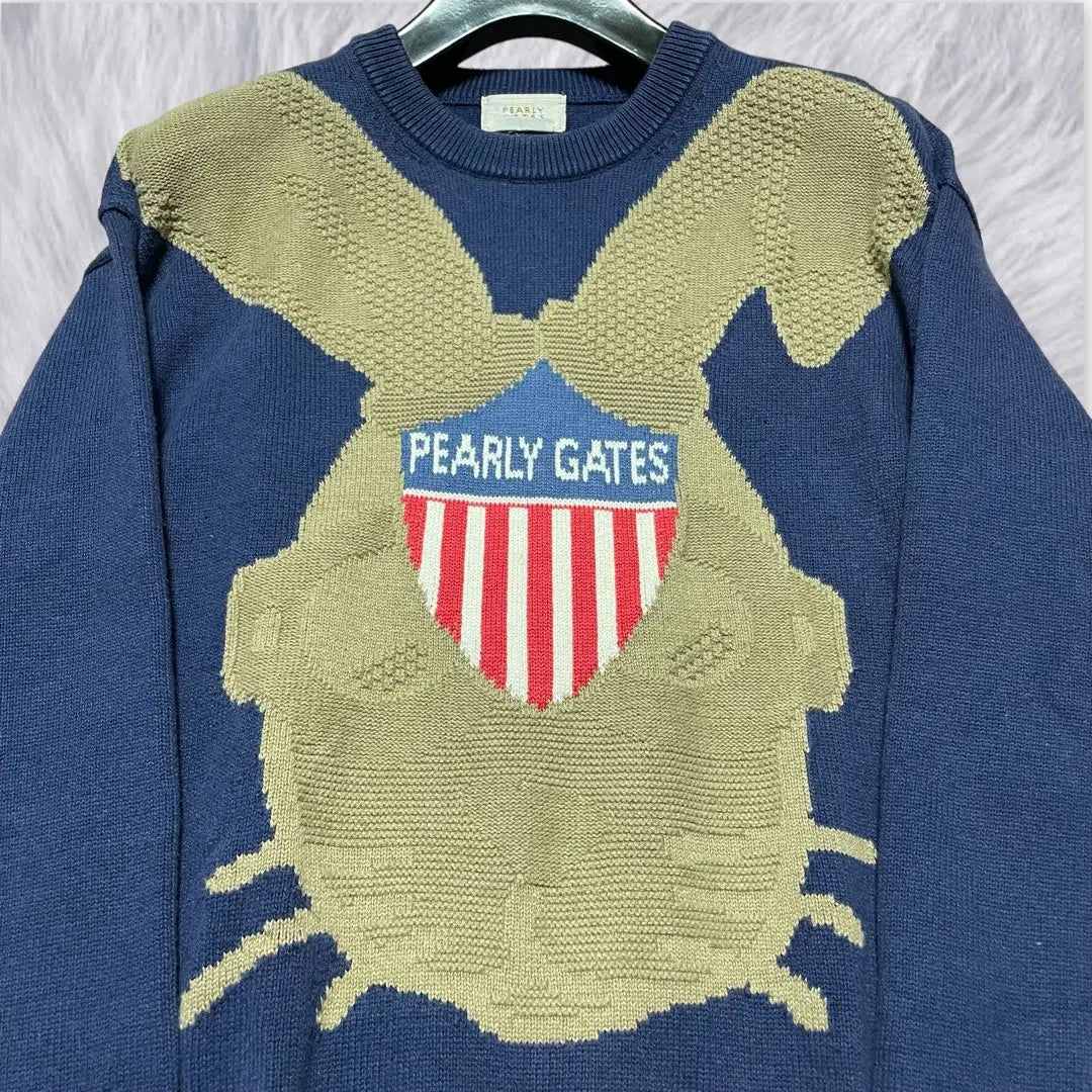 [PEARLY GATES] Hermosos productos Purri Gates Cotton Knit Rabbit Navy | 【PUERTAS PERLADAS】美品パーリゲイツ コットンニット ラビット ネイビー