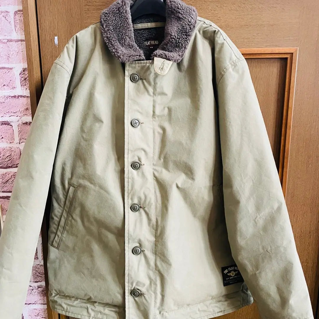 FLAT HEAD Boa Collar Jacket 42 Khaki