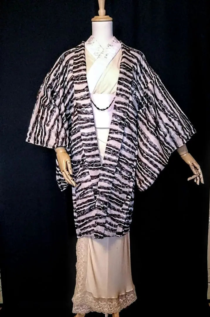 Ivory/Horizontal stripes♥Retro Modern◆Long Haori