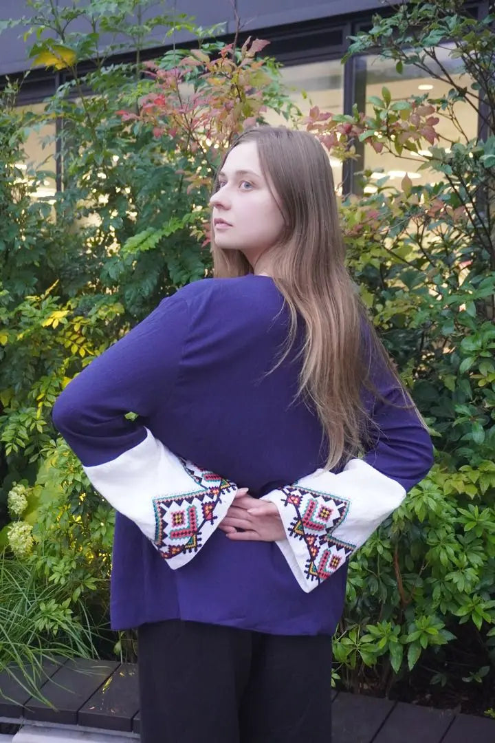 [Ukrainian embroidery] Handmade cardigan navy cross stitch handmade