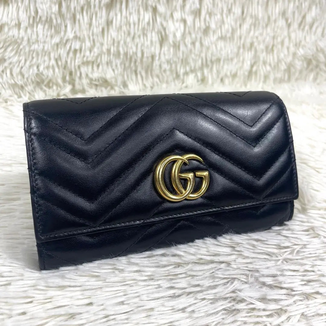 Extremely beautiful goods. ️ GUCCI Long Wallet GG Marmont Leather Black 443436 | 極美品‼️GUCCI 長財布 GGマーモント レザー　ブラック　443436