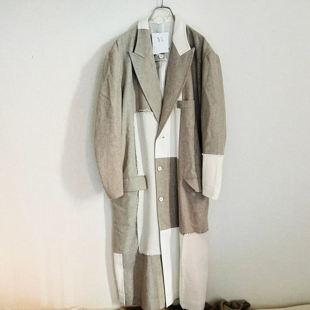 [Unused] Y's 20AW Panel Multi-Pattern Chester Coat Beige