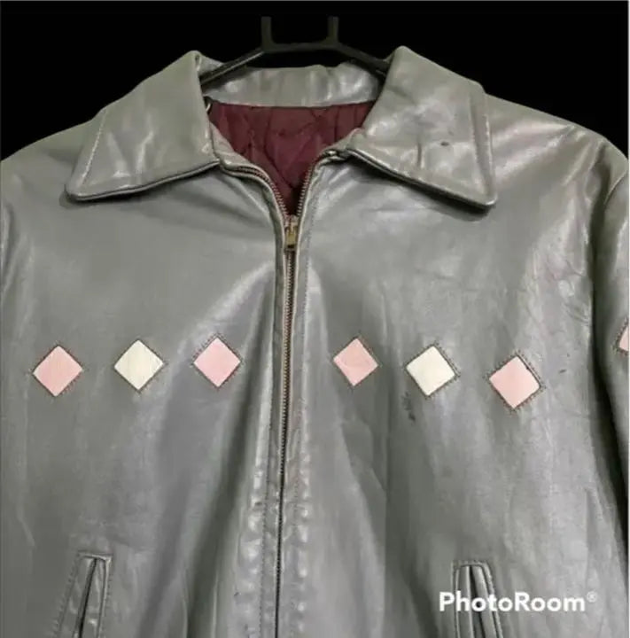 80's earliest American-made reminiscence diamond pattern leather jacket rockabilly