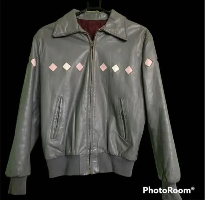 80's earliest American-made reminiscence diamond pattern leather jacket rockabilly