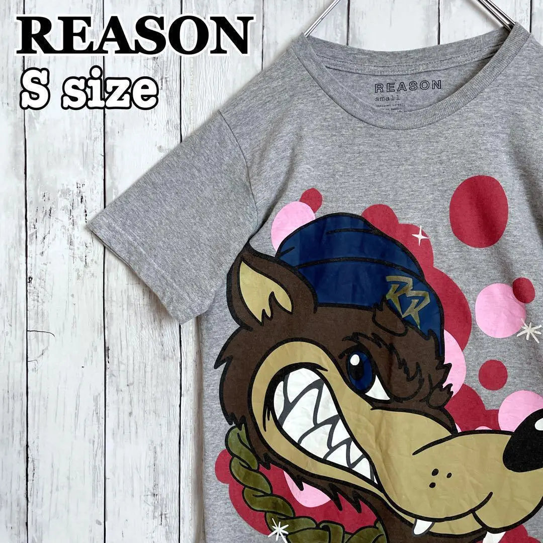 REASON Wolf Animal T-shirt Big Print Gray S Old-seater Clothing