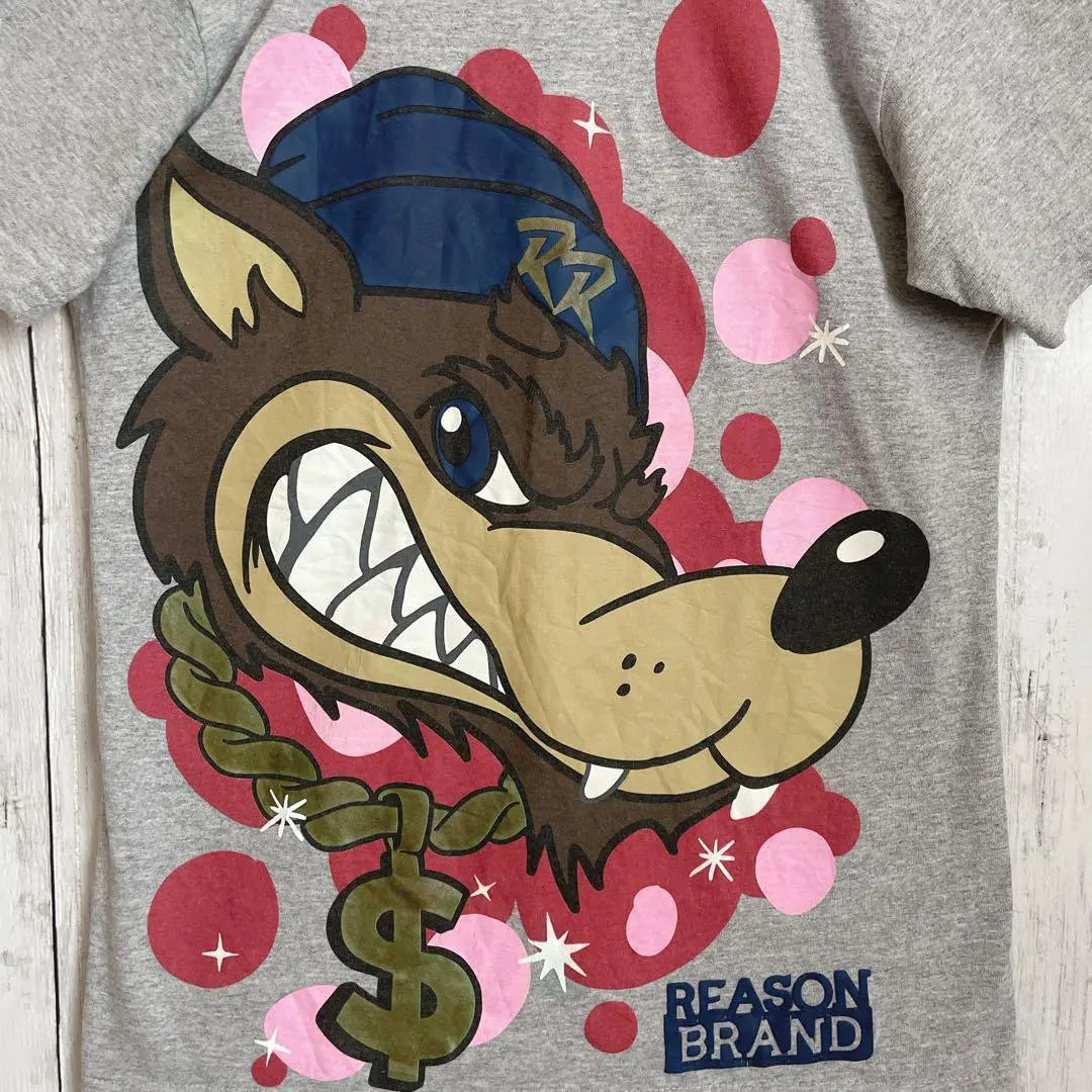 REASON Wolf Animal T-shirt Big Print Gray S Old-seater Clothing