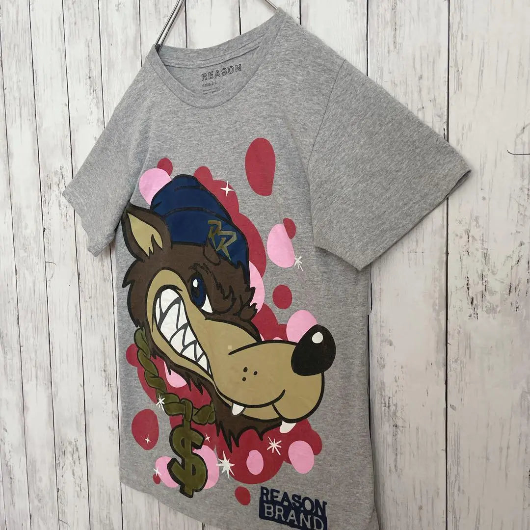 REASON Wolf Animal T-shirt Big Print Gray S Old-seater Clothing