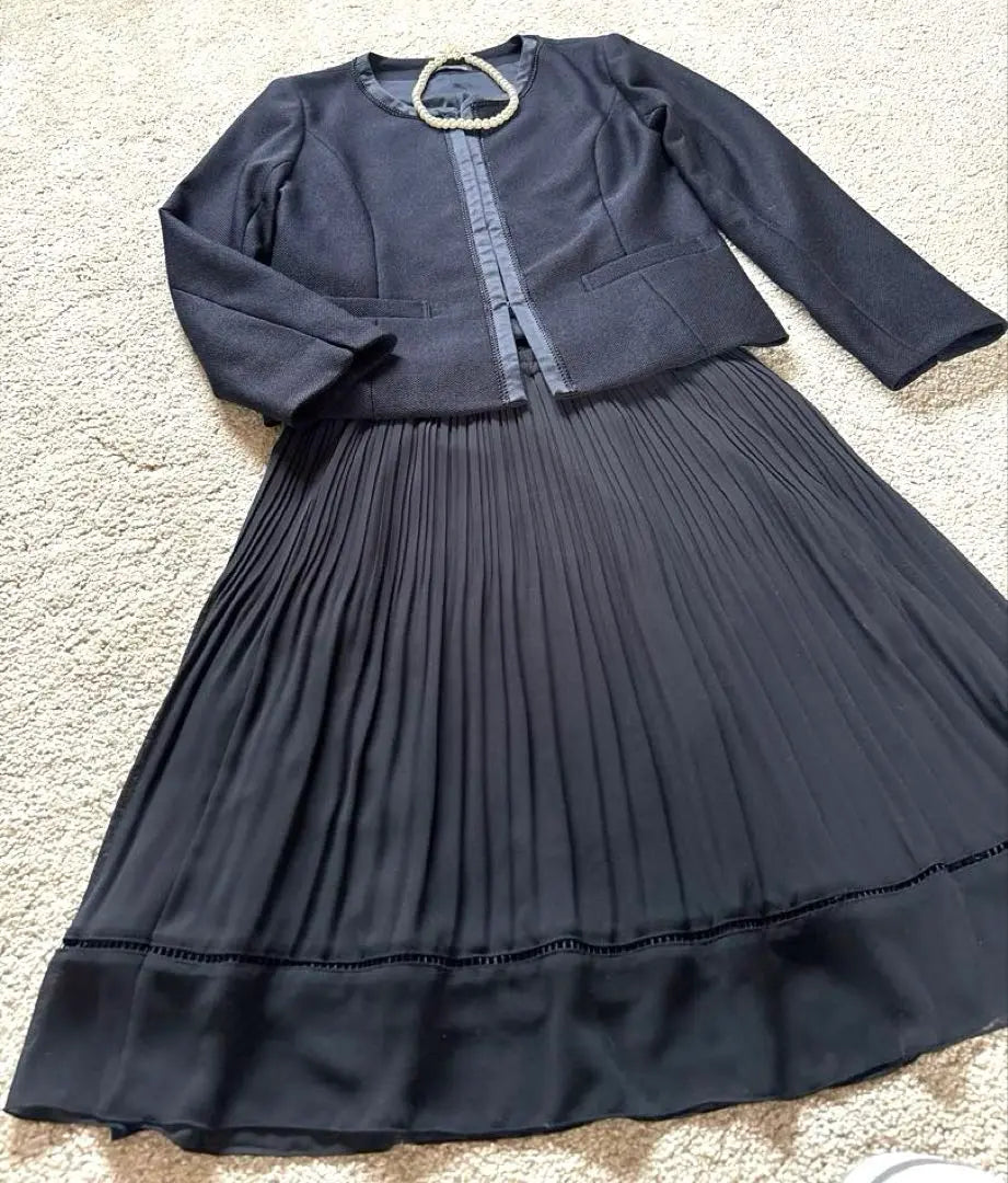 ◆Shulaloo Washable Skirt Suit No Collar Jacket Mom Suit Navy