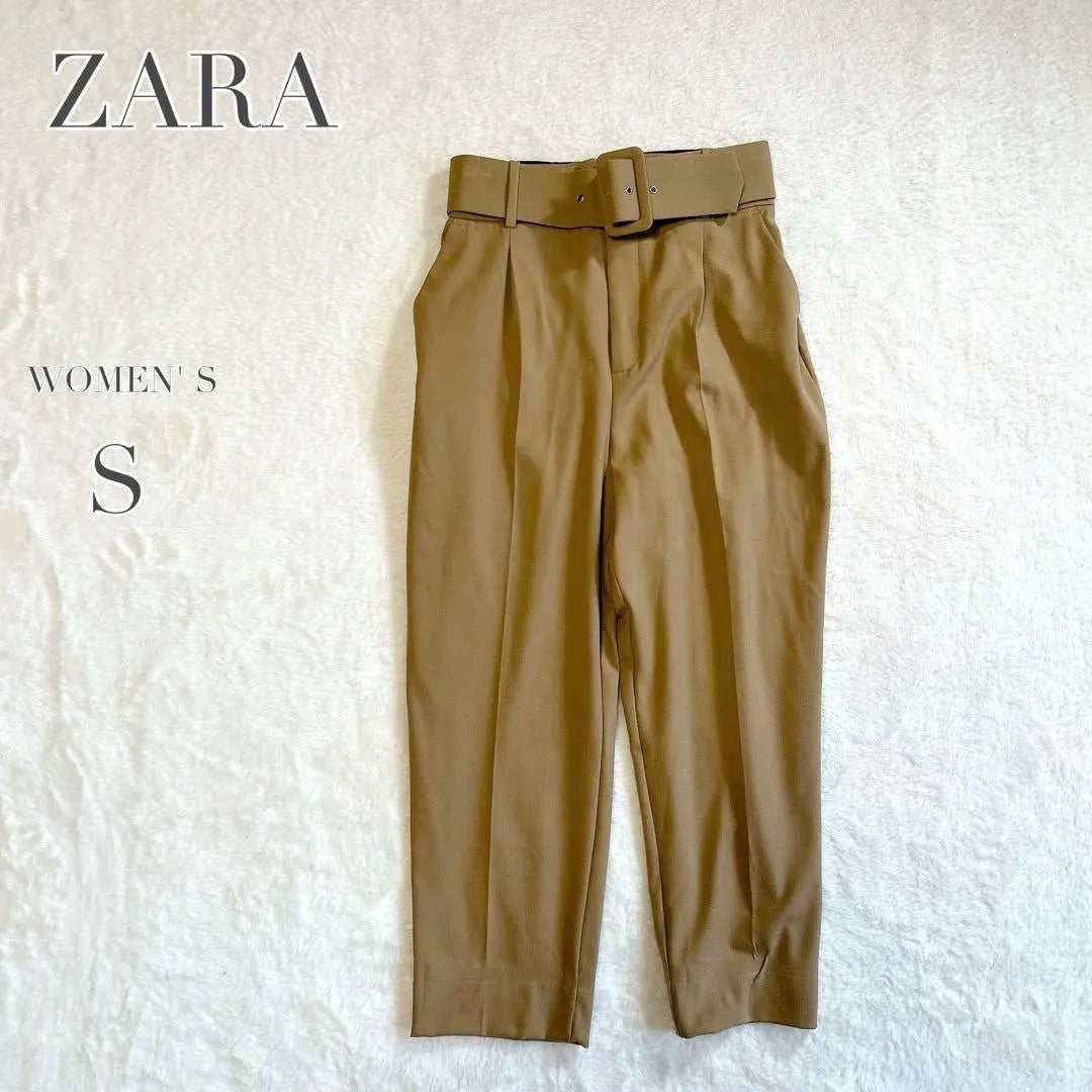 ZARA✨Pantalón de cintura alta con cinturón, informal, maduro, bonito, beige