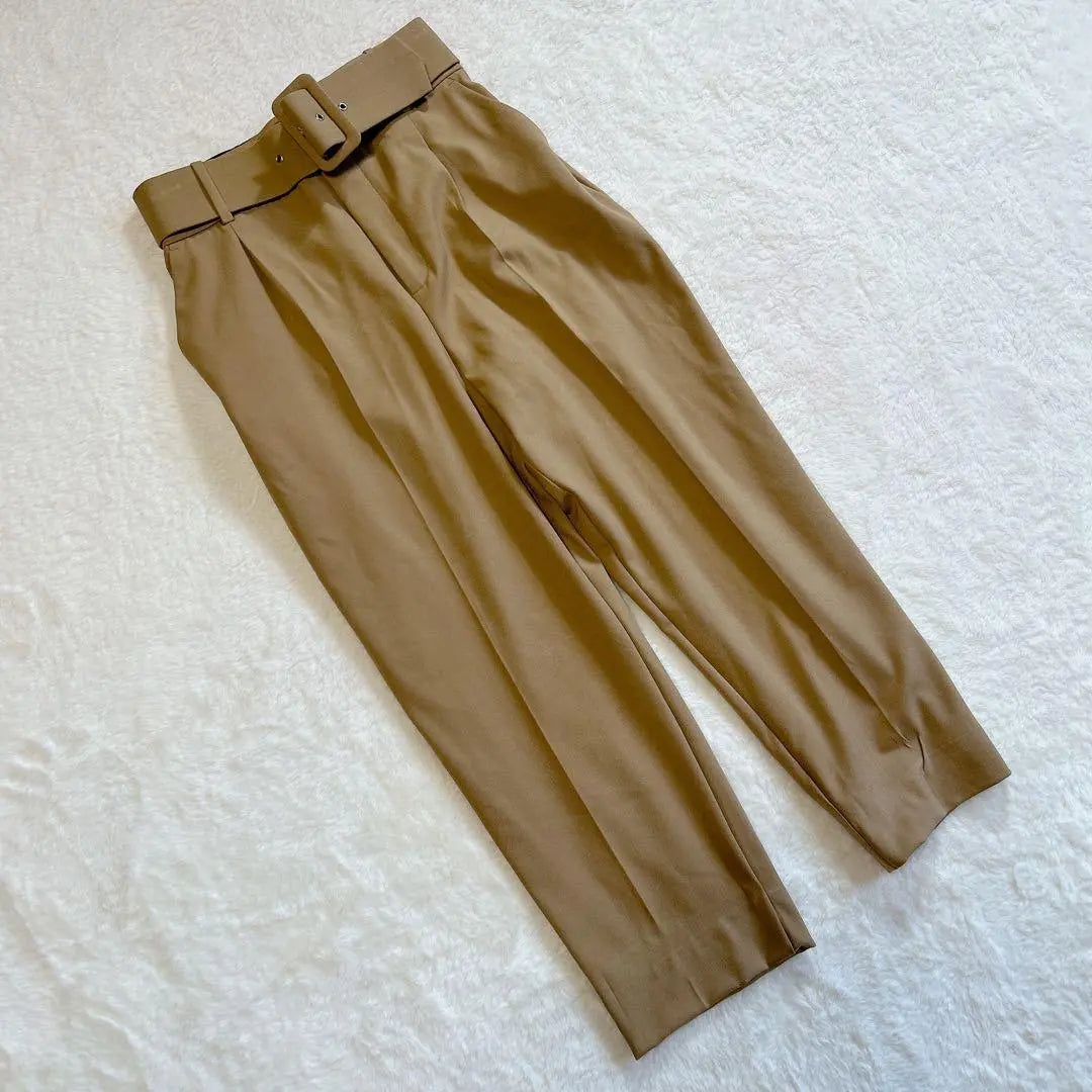 ZARA✨Pantalón de cintura alta con cinturón, informal, maduro, bonito, beige