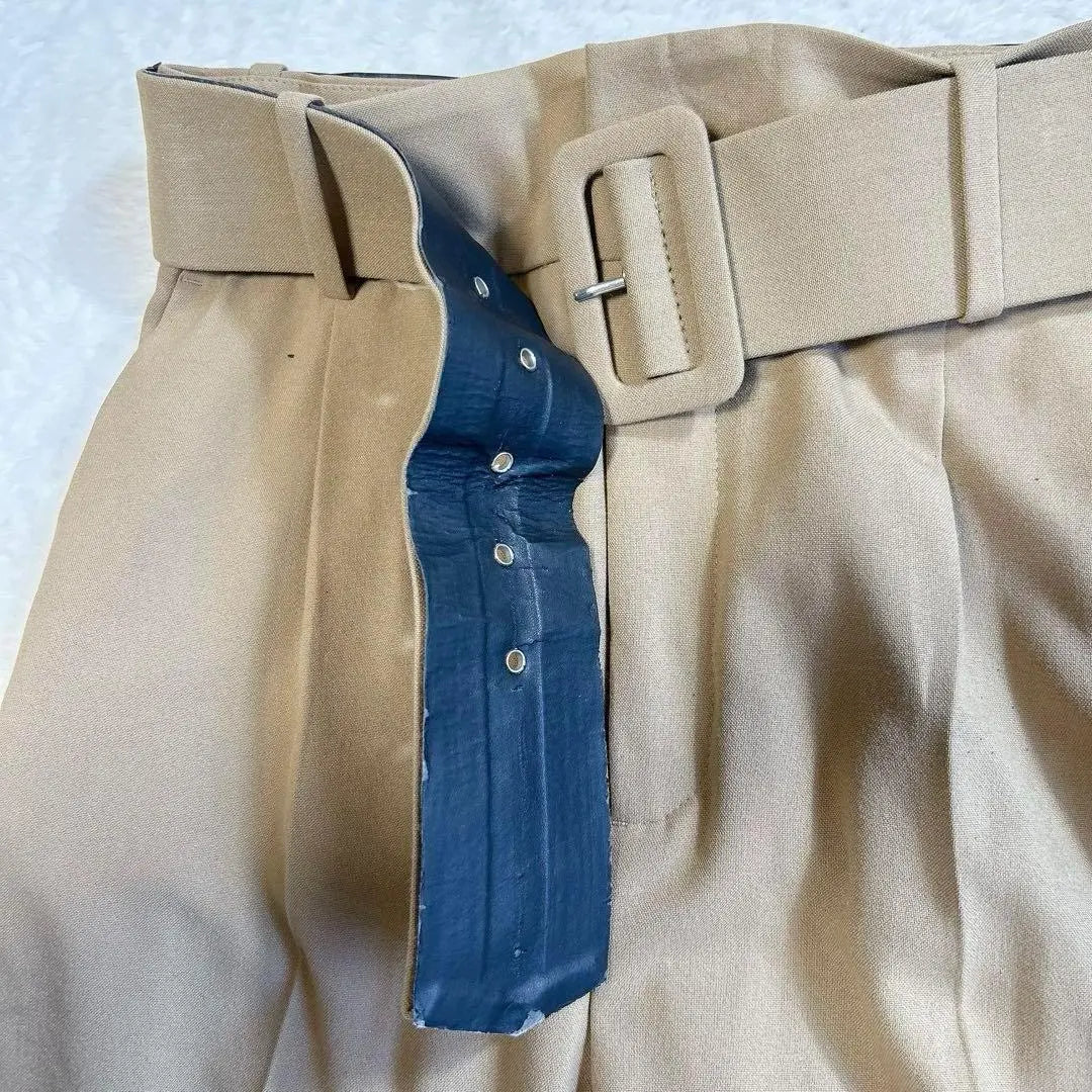 ZARA✨Pantalón de cintura alta con cinturón, informal, maduro, bonito, beige