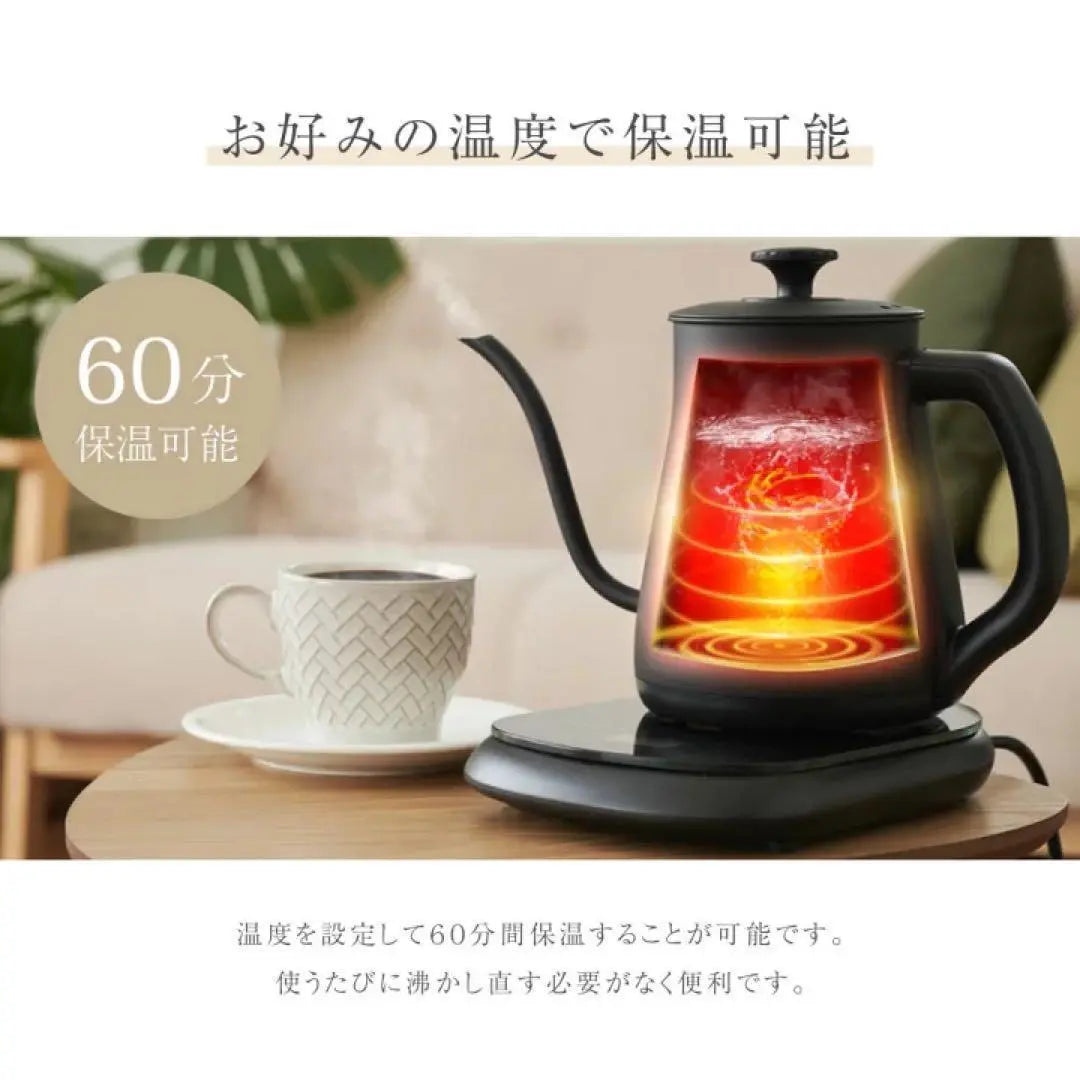 Electric kettle, temperature control, heat retention function, automatic OFF, coffee drip, thin mouth