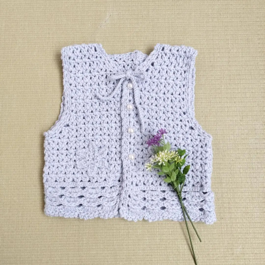 Baby Kids Crochet Sleeveless Vest Handmade Hand-knit Ribbon